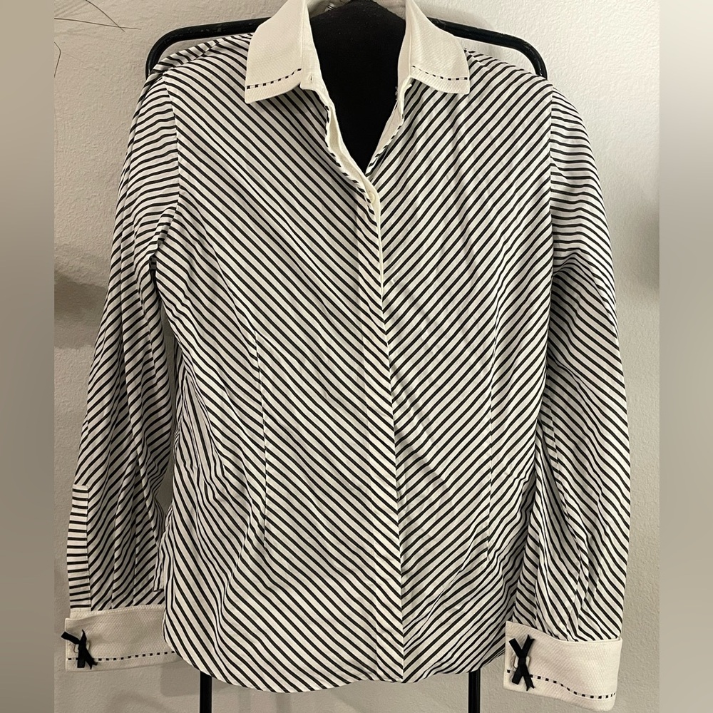 Striped Button Down Shirt - Black and White